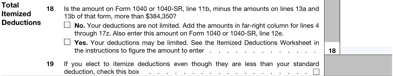 2026 Schedule A draft – Total Itemized Deductions overall limitation, line 18
